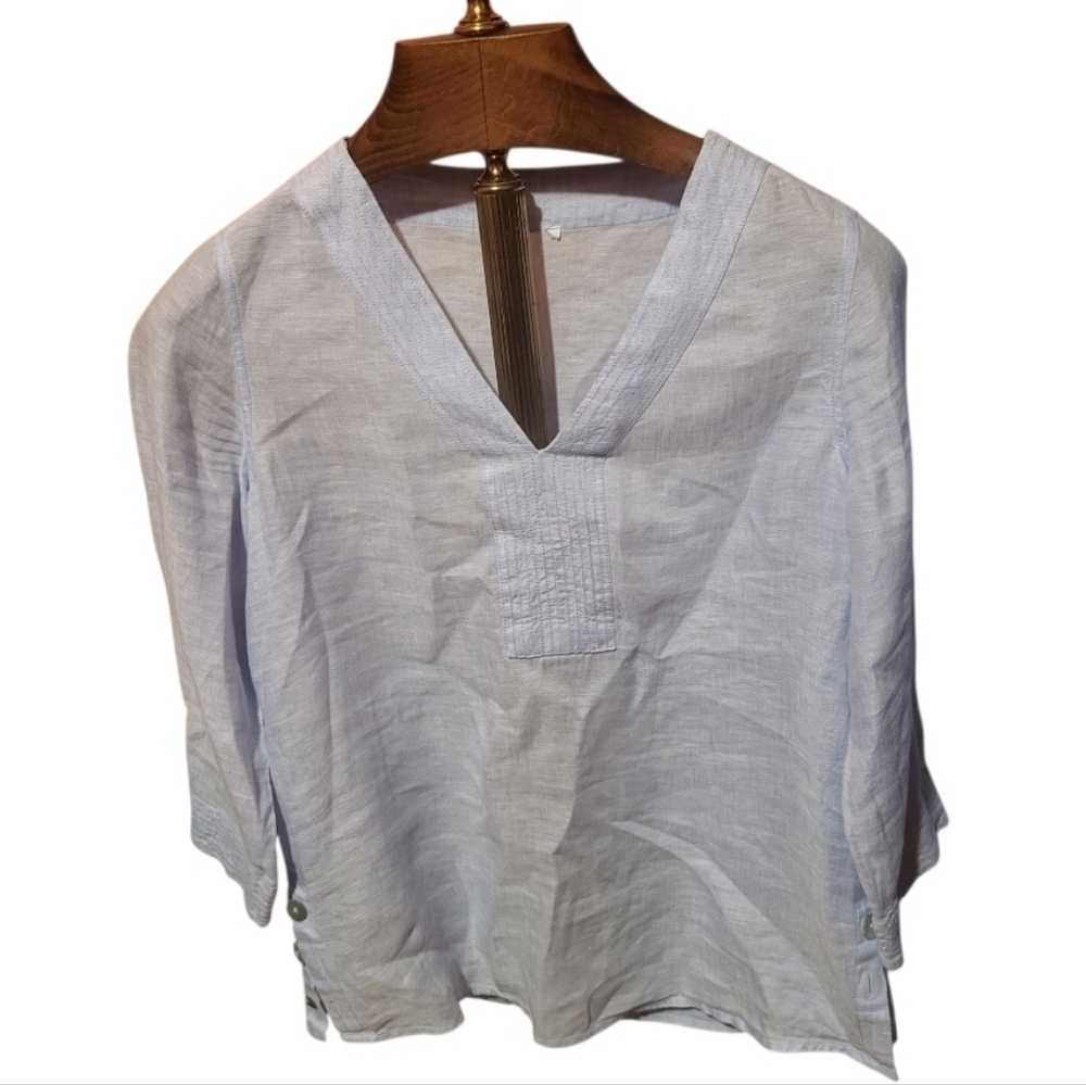 Sigrid Olsen Blue Linen Lightweight Tunic Shirt Size Small